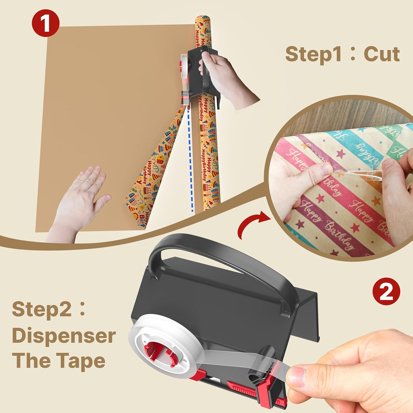 🔥2025 New Products ✨Wrapping Paper Cutter & Tape Dispenser Dual Use