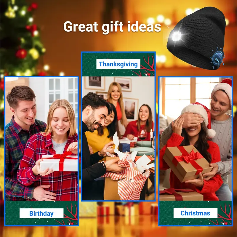 🎁Perfect Gift 🔥Bluetooth Beanie with LED Headlight and Removable Speaker