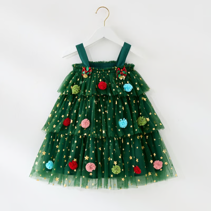 🎅Early Christmas Sale 🎅🎄Christmas Starry Tulle Dress in Dreamy Green