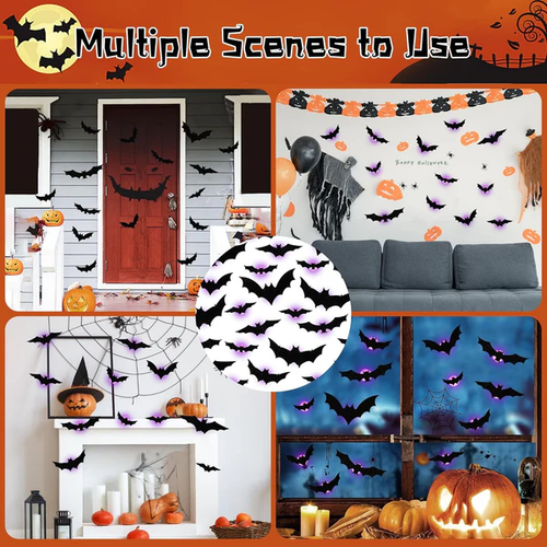😍Limited-Time Discount 🦇24 LED Halloween 3D Bat & Spider Decals