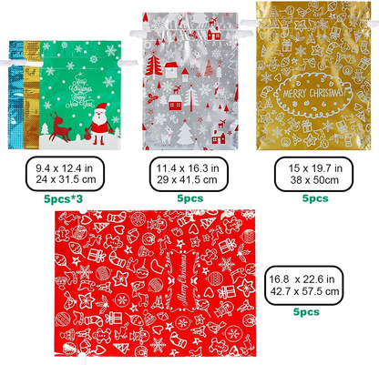 🔥Assorted Sizes 🎅30pcs Foil Drawstring Christmas Gift Bags