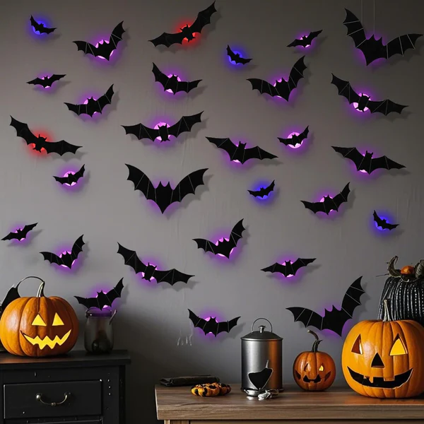 😍Limited-Time Discount 🦇24 LED Halloween 3D Bat & Spider Decals