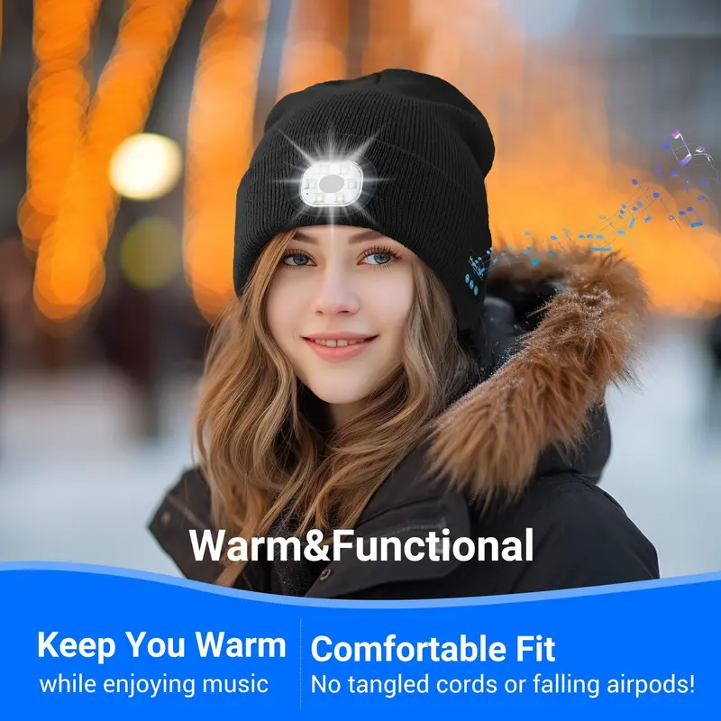 🎁Perfect Gift 🔥Bluetooth Beanie with LED Headlight and Removable Speaker