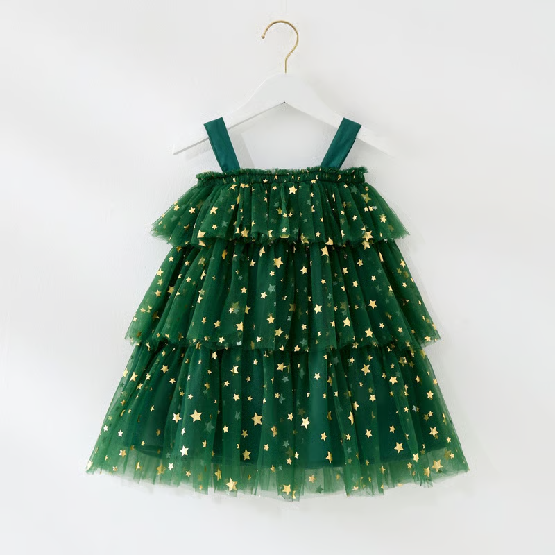 🎅Early Christmas Sale 🎅🎄Christmas Starry Tulle Dress in Dreamy Green