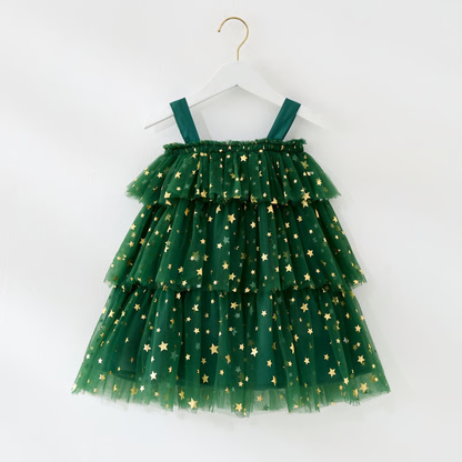 🎅Early Christmas Sale 🎅🎄Christmas Starry Tulle Dress in Dreamy Green