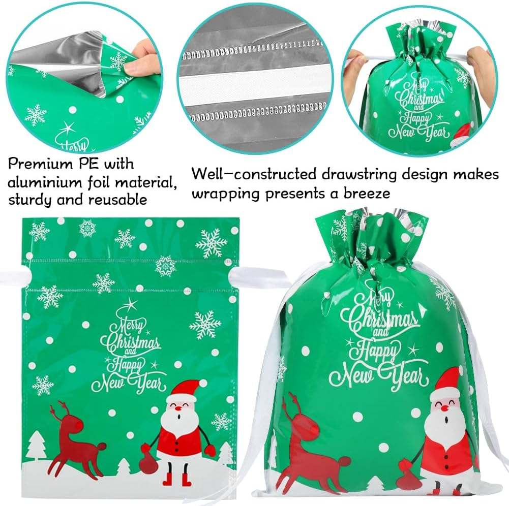 🔥Assorted Sizes 🎅30pcs Foil Drawstring Christmas Gift Bags