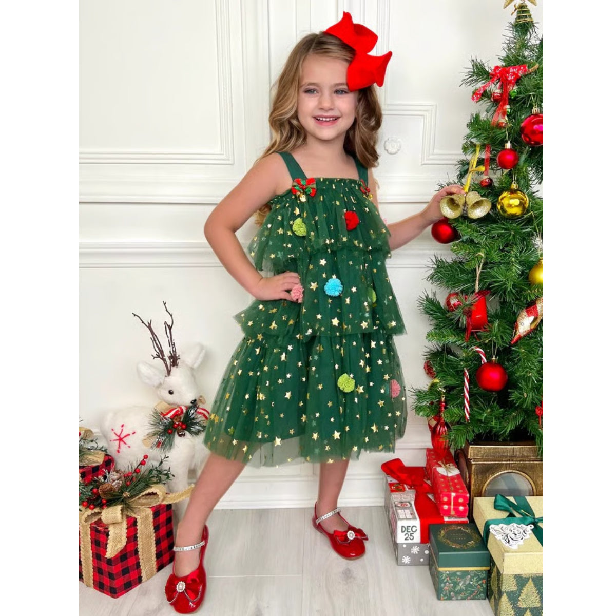 🎅Early Christmas Sale 🎅🎄Christmas Starry Tulle Dress in Dreamy Green