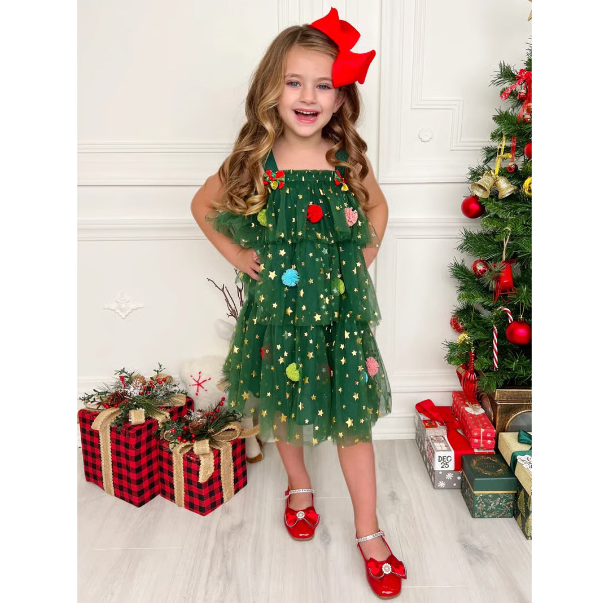 🎅Early Christmas Sale 🎅🎄Christmas Starry Tulle Dress in Dreamy Green