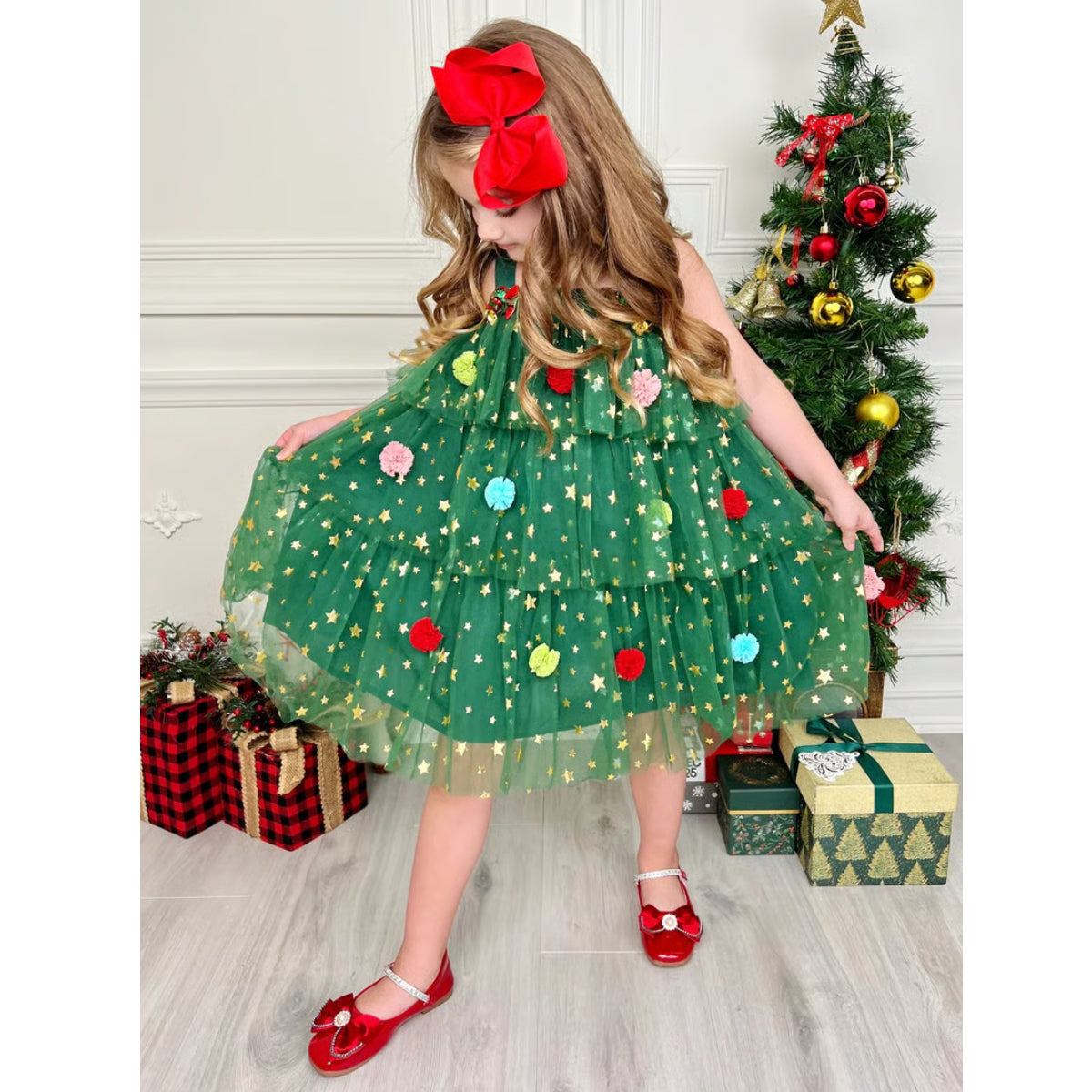 🎅Early Christmas Sale 🎅🎄Christmas Starry Tulle Dress in Dreamy Green