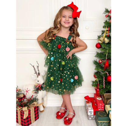 🎅Early Christmas Sale 🎅🎄Christmas Starry Tulle Dress in Dreamy Green
