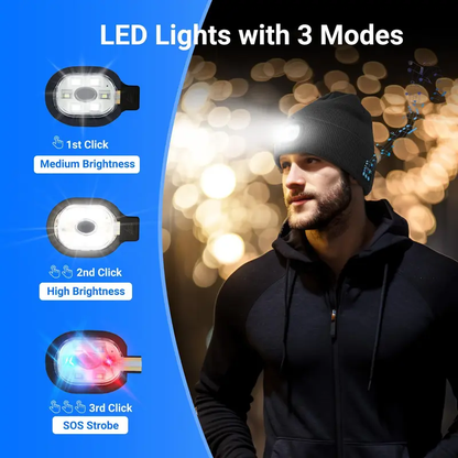 🎁Perfect Gift 🔥Bluetooth Beanie with LED Headlight and Removable Speaker