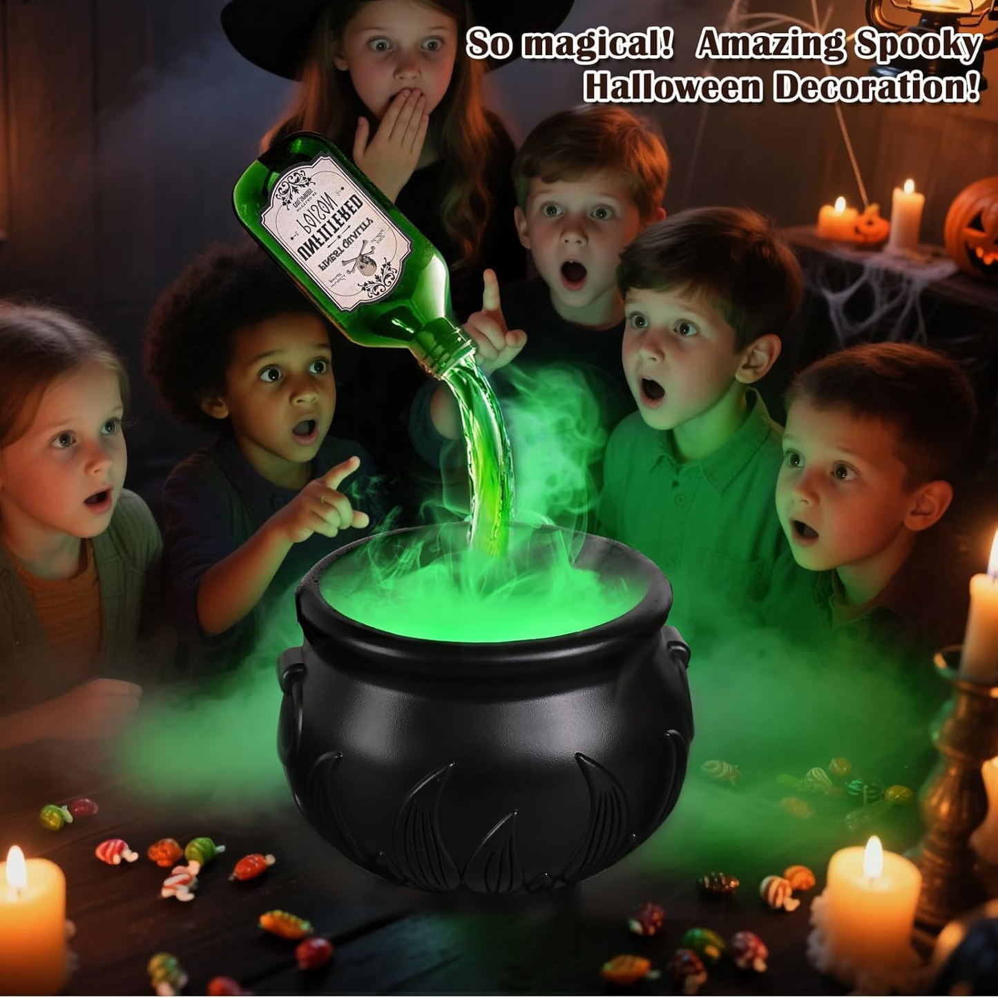 🎃Cauldron Halloween Decor 🎀with Magic Floating Potion Bottles