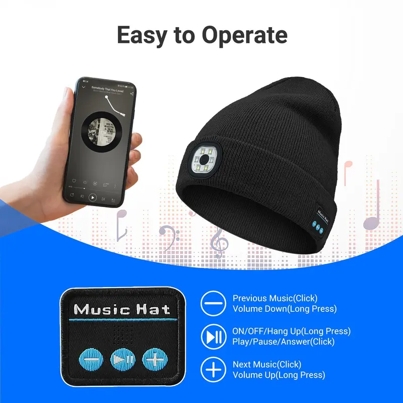 🎁Perfect Gift 🔥Bluetooth Beanie with LED Headlight and Removable Speaker