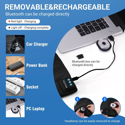 🎁Perfect Gift 🔥Bluetooth Beanie with LED Headlight and Removable Speaker