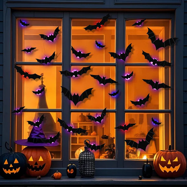 😍Limited-Time Discount 🦇24 LED Halloween 3D Bat & Spider Decals