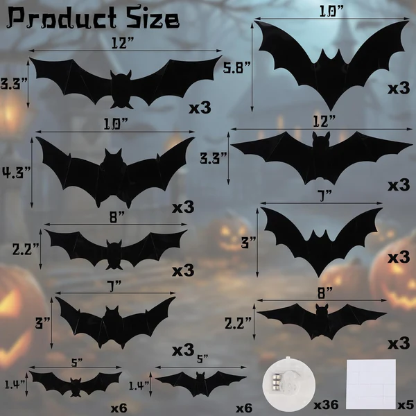 😍Limited-Time Discount 🦇24 LED Halloween 3D Bat & Spider Decals