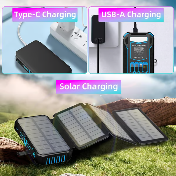 💝Gifts For Men 🔥Foldable Solar Large Capacity Charger Mobile Power Bank