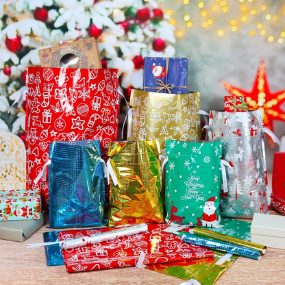 🔥Assorted Sizes 🎅30pcs Foil Drawstring Christmas Gift Bags